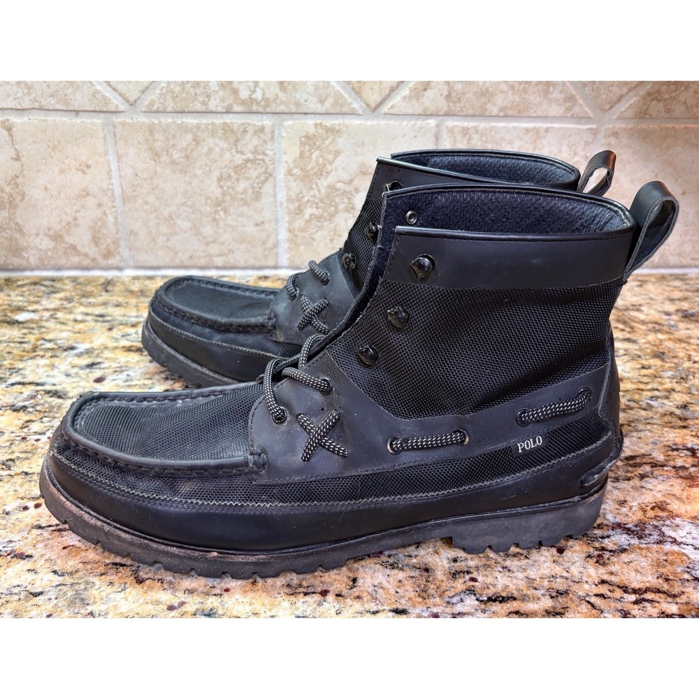 Polo Ralph Lauren Country Ranger Mid Leather Ballistic Nylon Boots Black Mens 13